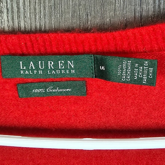 Lauren Ralph Lauren Red 100% Cashmere Wrap Front Sweater Womens L - Picture 5 of 9